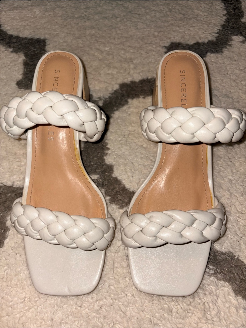 Sincerly Jules Off-White Braided Double-Strap Slide Sandals